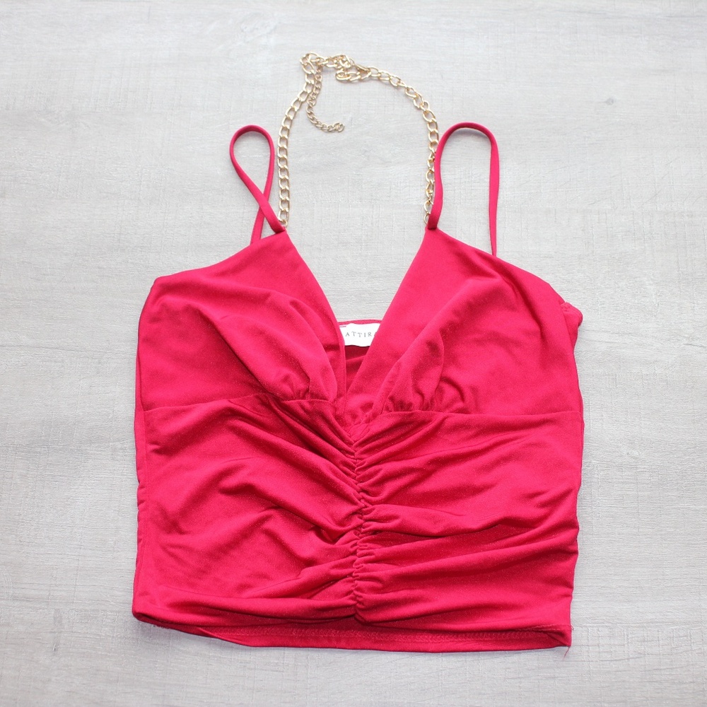 Attirance red top with gold chain strap, size S